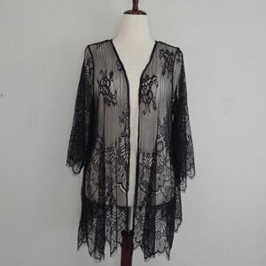 Moral Fiber Sheer Black Floral Lace Kimono